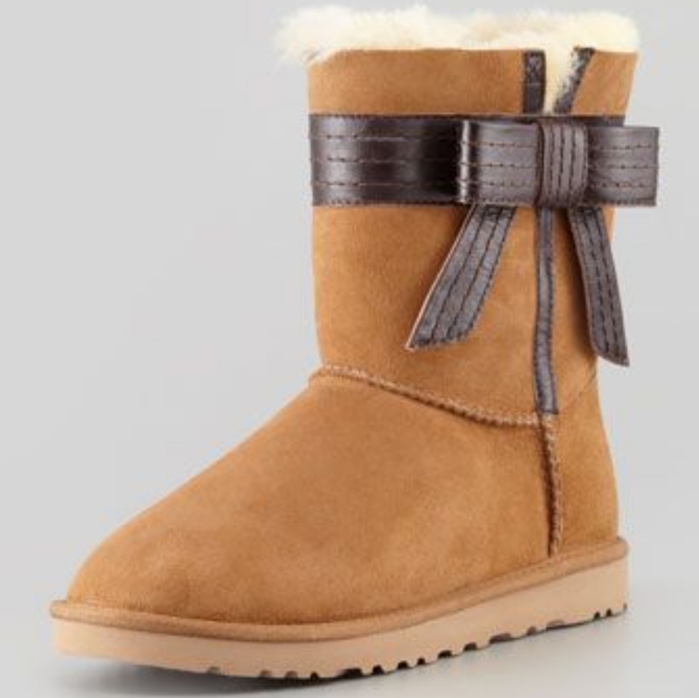 Ugg josette brown leather bow boots
